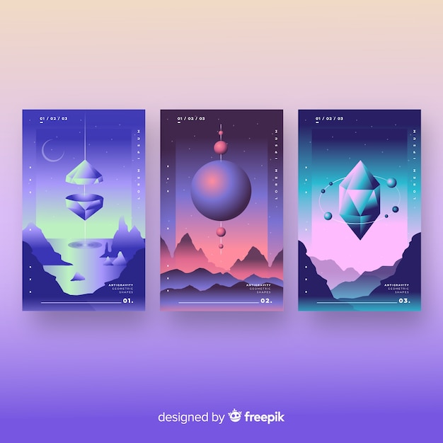 Floating 3d gradient polygons brochure collection