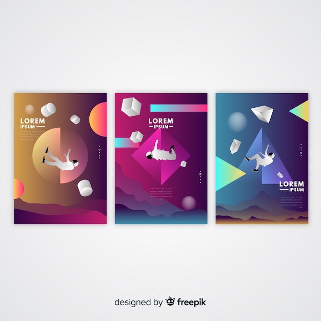 Free Vector floating 3d shapes brochure template collection