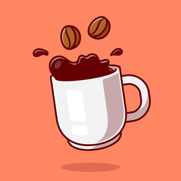 Floating Coffee With Beans Cartoon Icon Illustration.