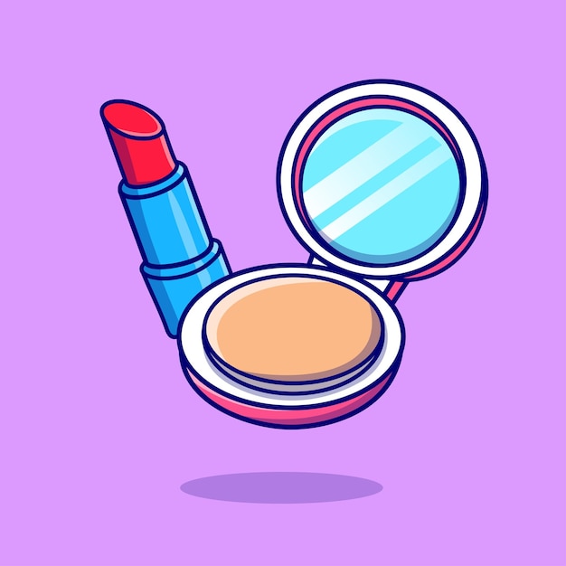 Free Vector floating face powder and lipstick cartoon vector icon illustration object beauty icon isolated