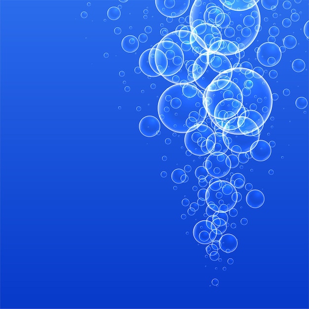 Floating water bubbles on blue background