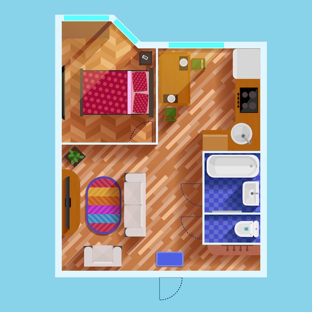 Free Vector floor plan of one bedroom apartment 