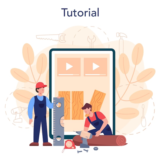 Free Vector flooring installer online service or platform professional parquet laying home repair and renovation concept online tutorial isolated flat vector illustration