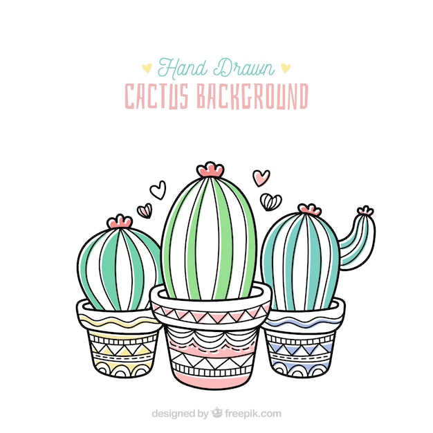 Free vector floral background with hand drawn cactus