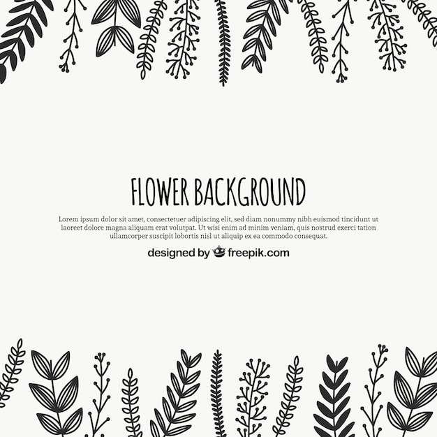 Floral background with leaves in hand drawn style