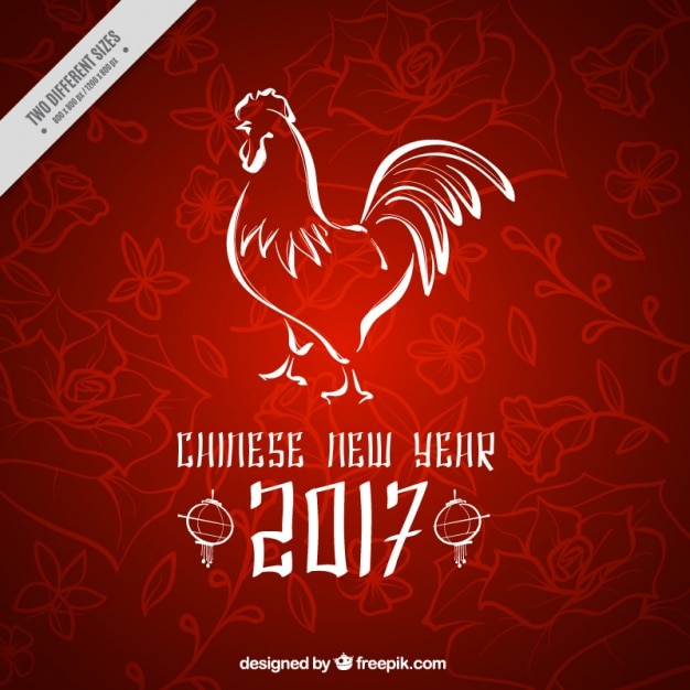 Free Vector floral background with rooster for chinese new year