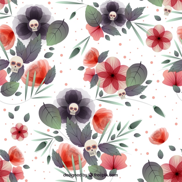 Free Vector floral background with skulls