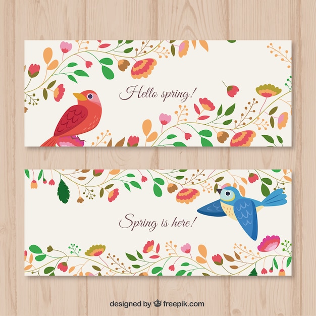 Free vector floral banners with birds