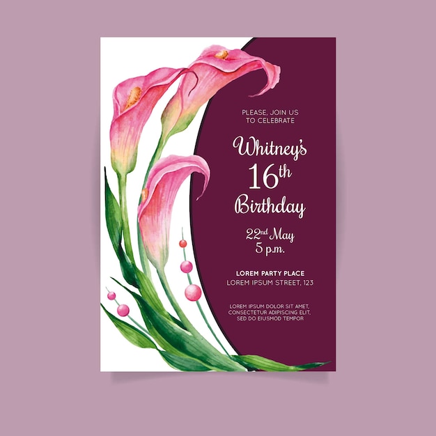 Floral birthday card template concept