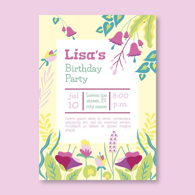 Floral birthday card template theme