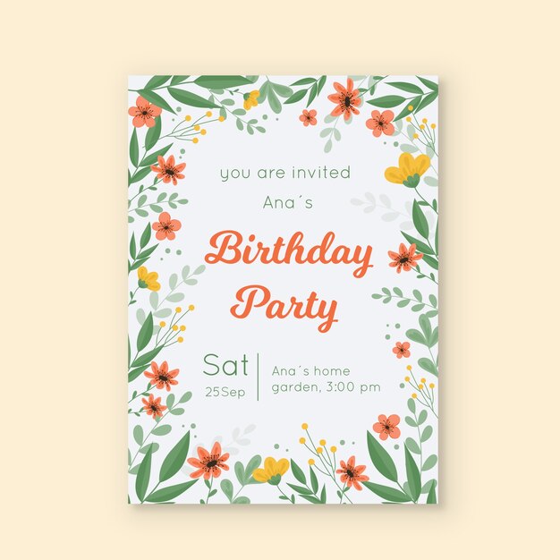 Floral birthday invitation card template