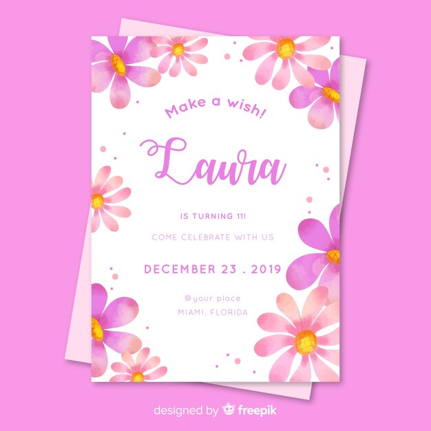 Floral birthday invitation for girl template