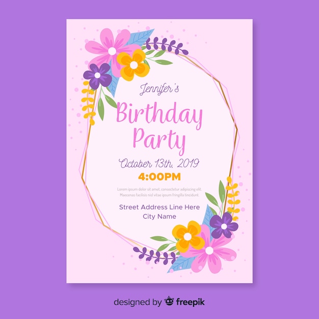 Floral birthday invitation template