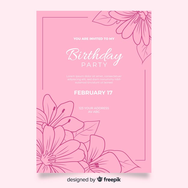 Floral birthday invitation template