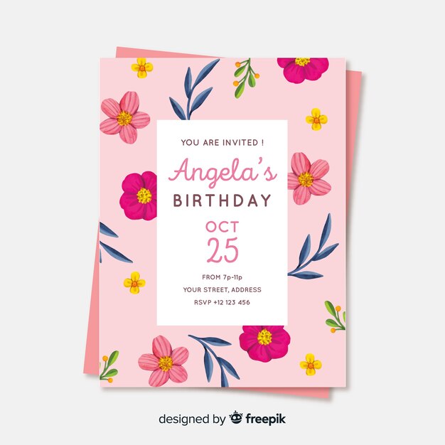 Floral birthday invitation template