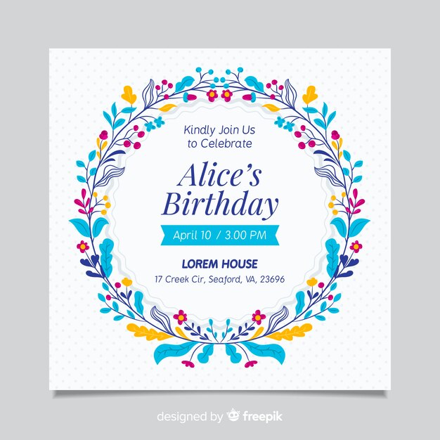 Floral birthday invitation template