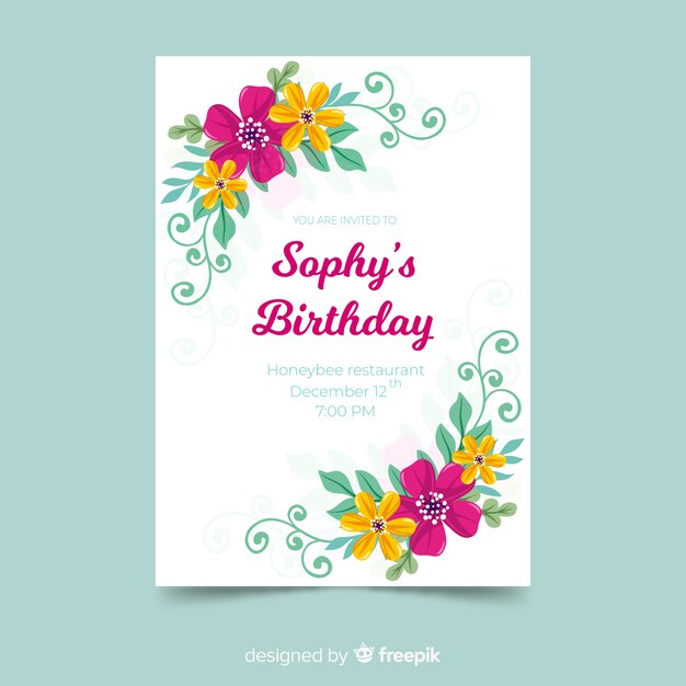 Floral birthday invitation template