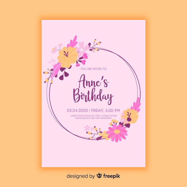 Floral birthday invitation template