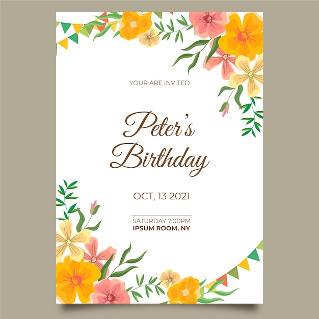 Floral birthday invitation template