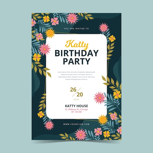 Floral birthday invitation template