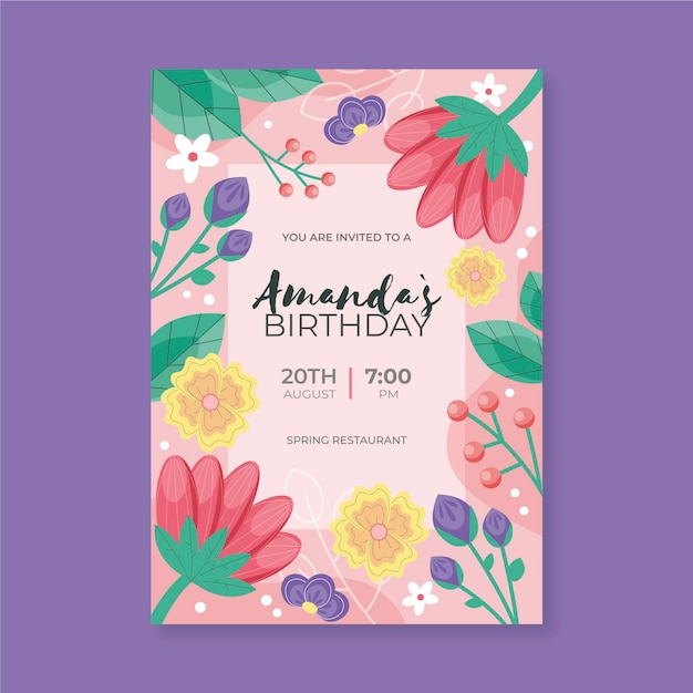 Floral birthday invitation template