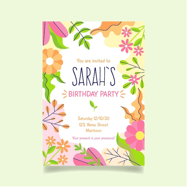 Floral birthday invitation template