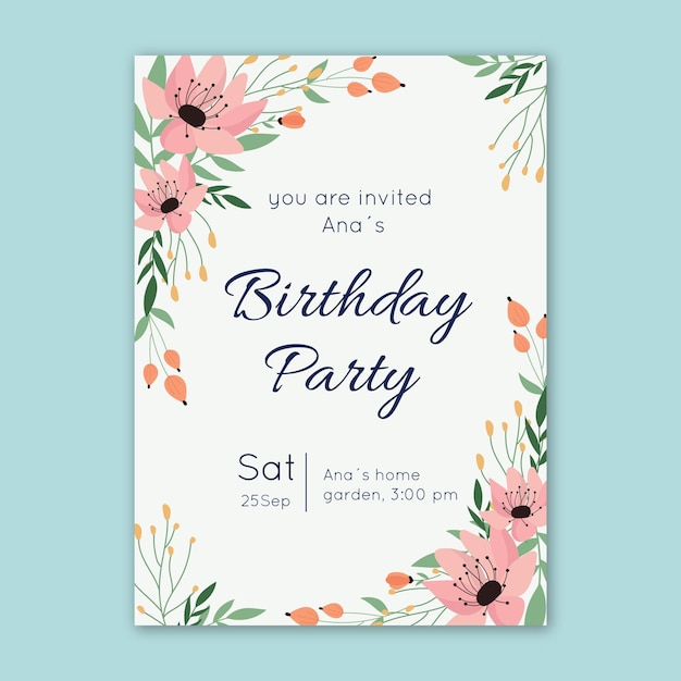 Floral birthday invitation template