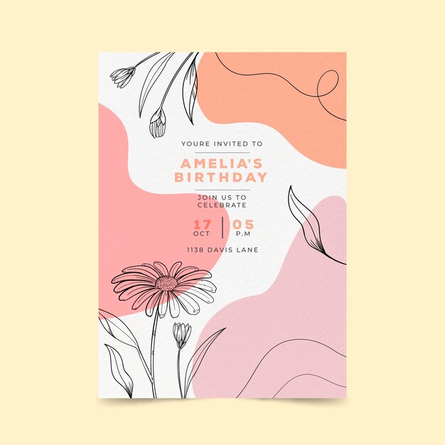 Floral birthday invitation template