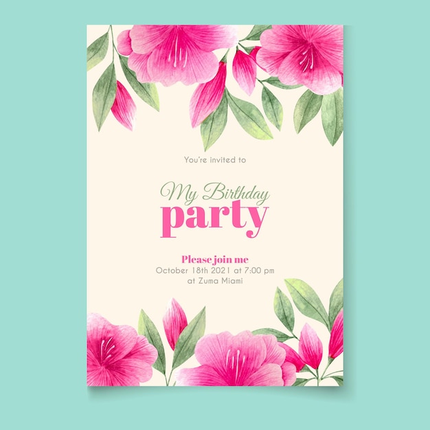 Floral birthday invitation template