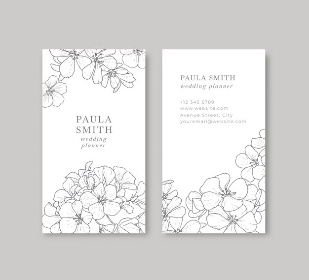 Floral black and white business card