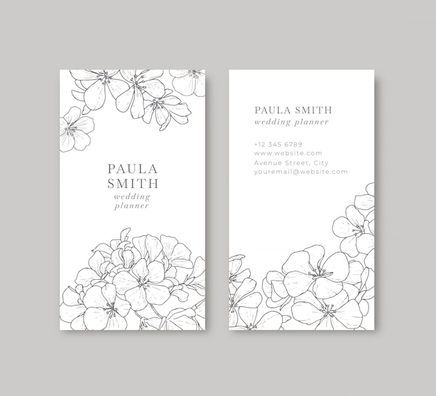 Floral black and white business card