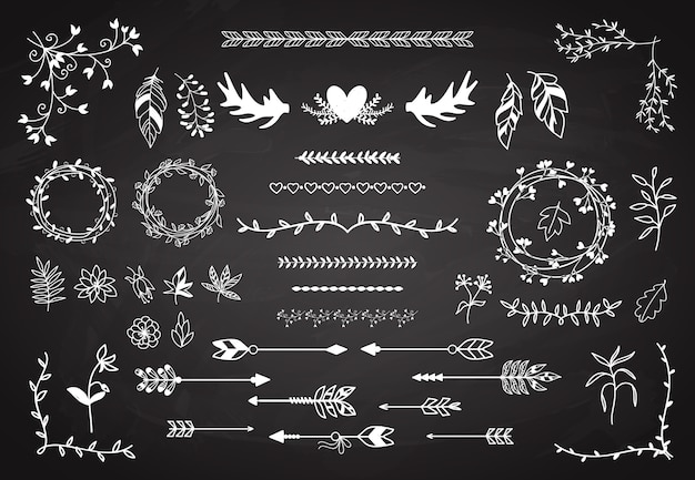 Free Vector floral boho elements set.