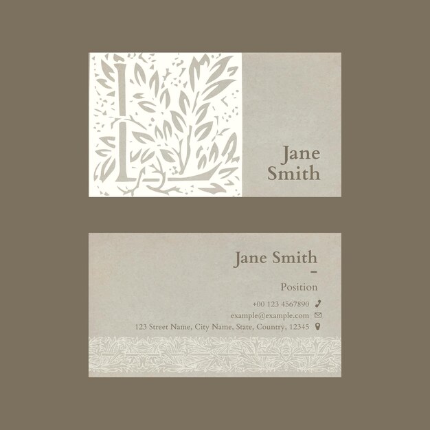 Floral business card template with paper texture design