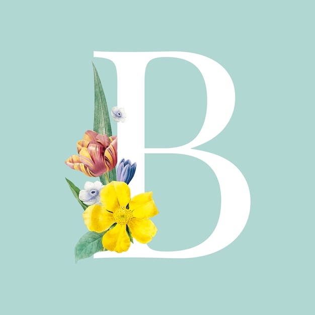 Free Vector floral capital letter b alphabet vector