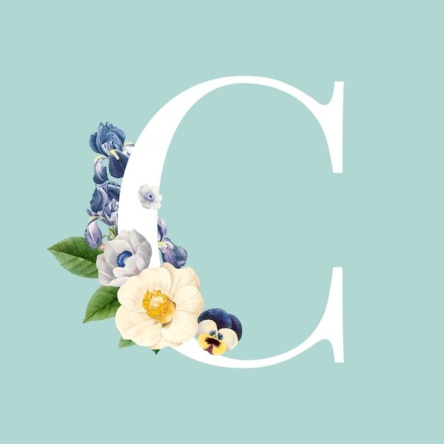 Free vector floral capital letter c alphabet vector