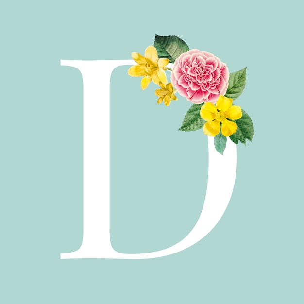 Floral capital letter D alphabet vector