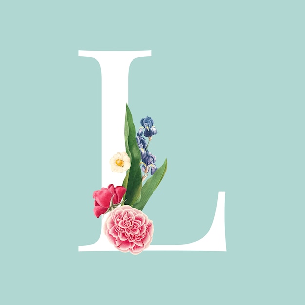 Free Vector floral capital letter l alphabet vector