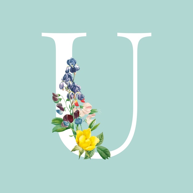 Free Vector floral capital letter u alphabet vector