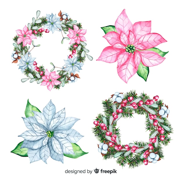 Floral christmas wreath in watercolour design