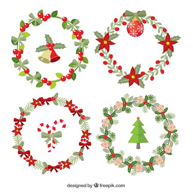 Floral christmas wreaths set