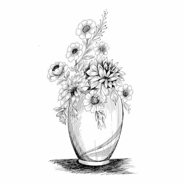 Floral composition. Bouquet with hand drawn spring flowers and plants