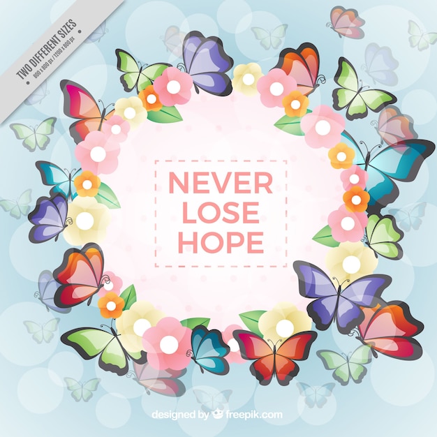 Free Vector floral crown background with butterflies and inspiring phrase