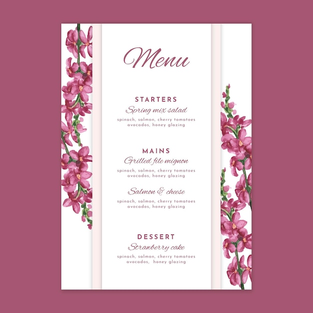 Floral design wedding menu template