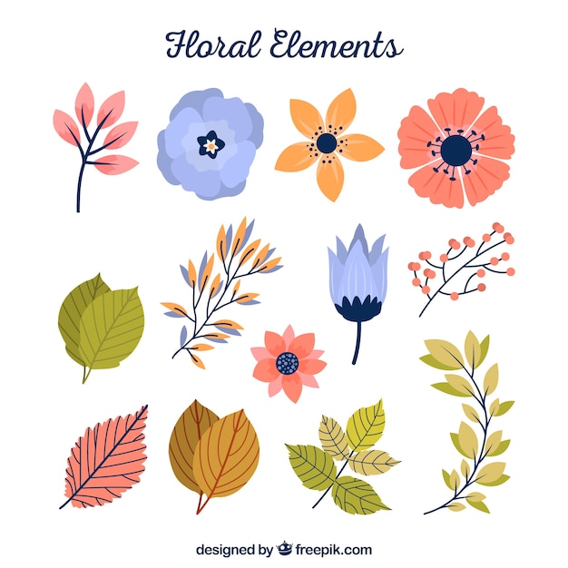 Floral element collection with flat design