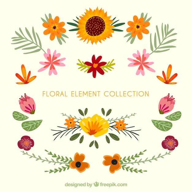 Floral element collection with flat design