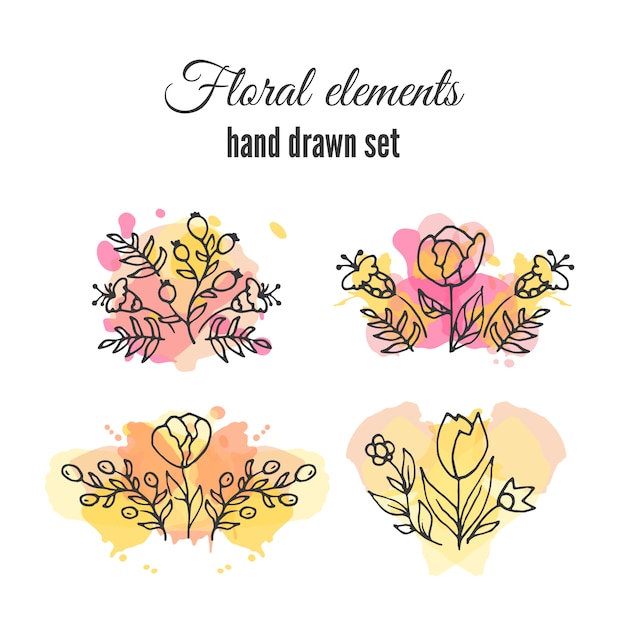 Floral elements hand drawn set