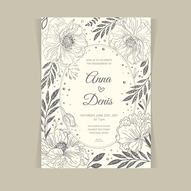 Floral engagement invitation template