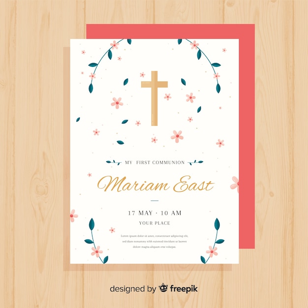 Floral first communion invitation template