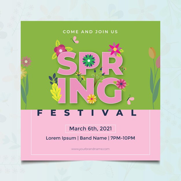 Floral flat design spring square flyer template