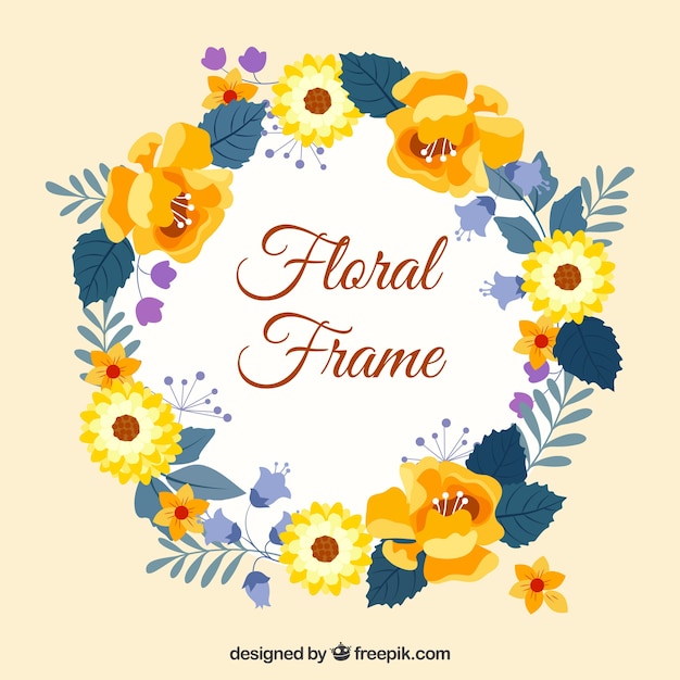 Floral frame in flat style